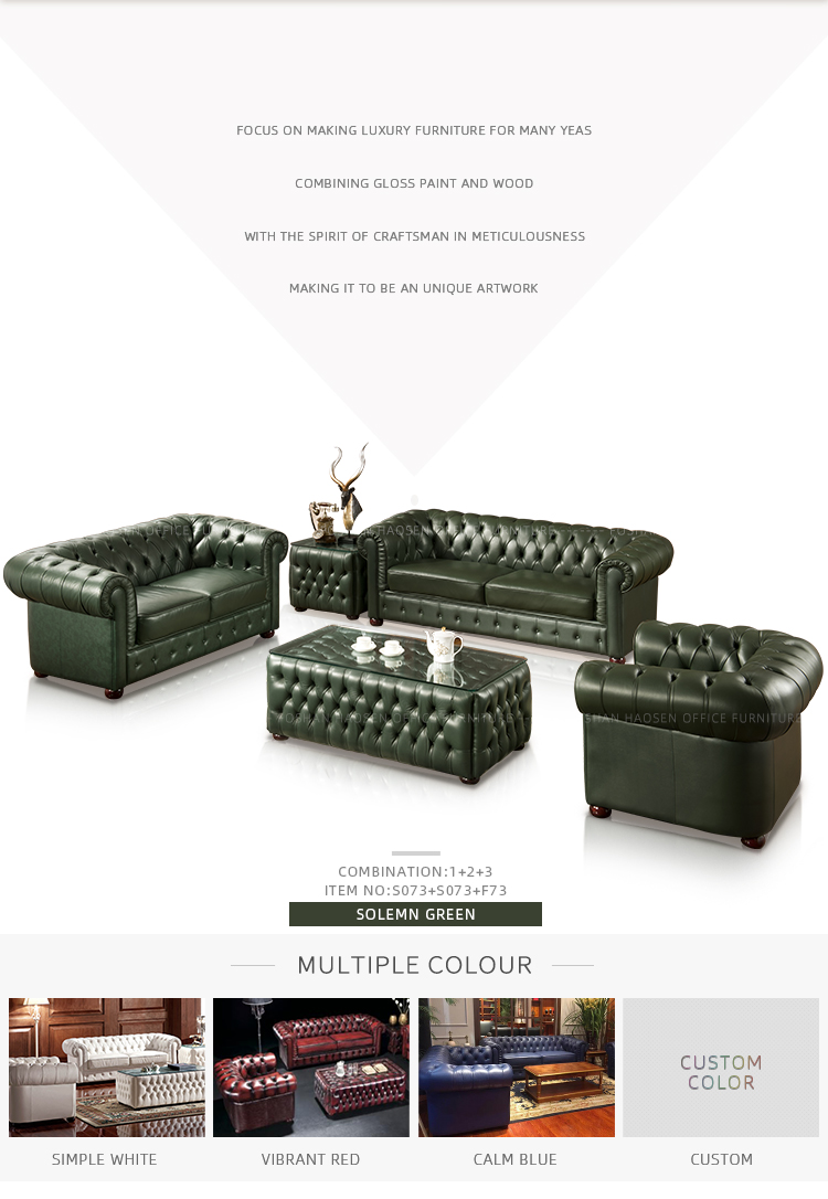european style High Quality office furniture and home use S073 leather sofas sectional / living room sofa set designs