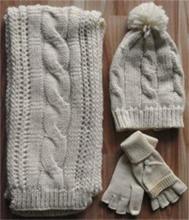 Winter Warm Knitted Cap, Scarf, Gloves Set (KS-2102)
