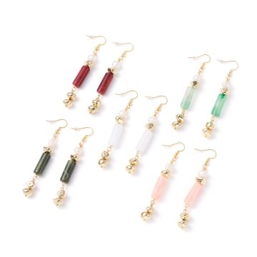 Pandahall: Golden Mixed Color Imitate Stone & Natural Pearl Drop Earrings