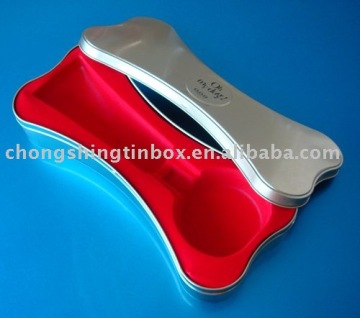 Dog shape dog food tin container