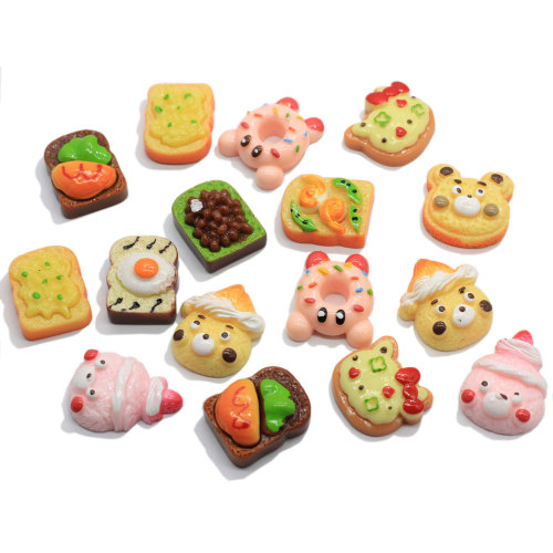 Kawaii Cartoon Tierform Harz Brot Bär Katzenkopf Donut Food Charms für Handy-Dekoration