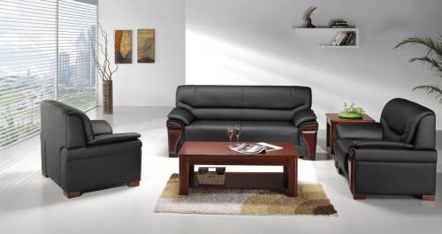 High Quality Wooden Arm PU and Leather Office Sofa