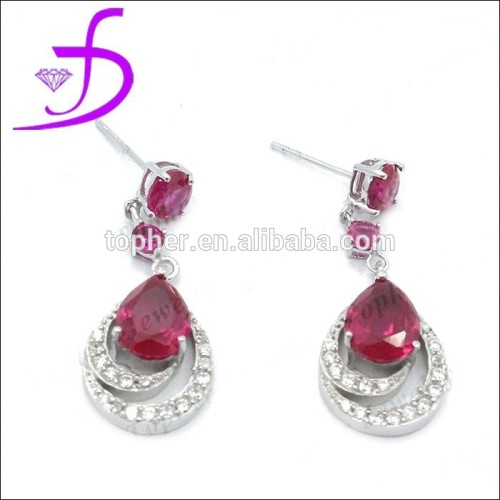 wholesale silver jewelry fashion design-ruby quartz silver swroski earring hoop post earring