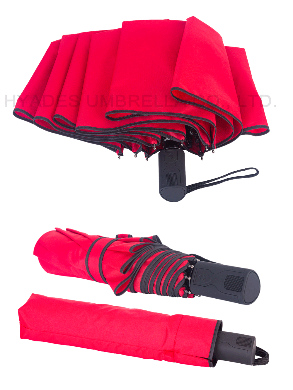 ร่มพับได้ 3 สีธรรมดาสีแดง 3 Folding Umbrella Plain Color Red