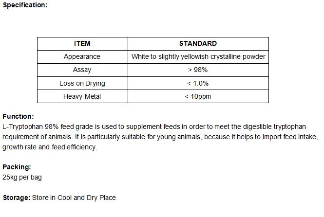 L-Tryptophan Promoting Growth for Animal Poultry Feed