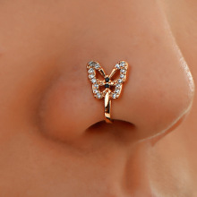 U-Shaped False Nose Ring with Diamond Butterfly Nose Nail: Fashion Jewelry for Non-Pierced Noses