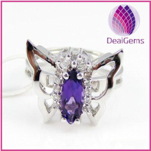 Butterfly Ring, sterling silver and amethyst (natural), 4x8mm faceted marquise