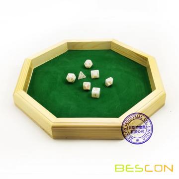 Heavy Duty 12 Inch Octagonal Wooden Dice Tray with Felt Lined Rolling Surface