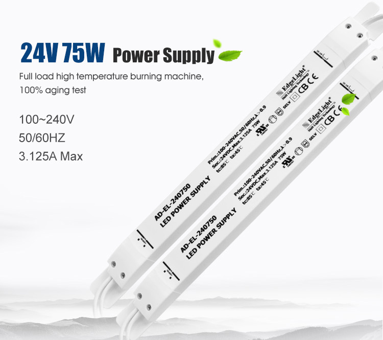 White Case AC 110V 220V to DC Power Supply Dimmable Led Driver 75w DC24V LED Transformer With 5 Years Warranty