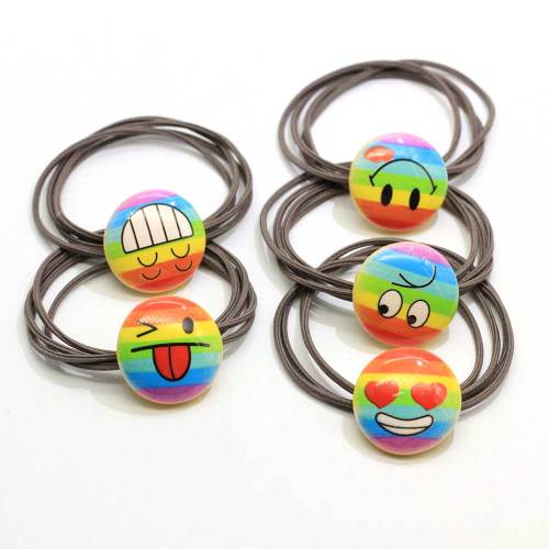 New Products Rainbow Emoji Print Button Ponytail Holders Japanese Traditional Prints Elastic Hair Tie Rope Ring Beauty Headdress