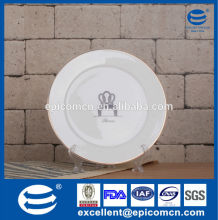 throne logo printed royal dinner plate ceramic, gold rim plate porcelain
