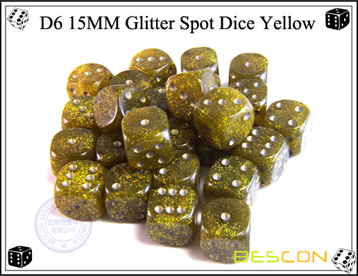 D6 15MM Glitter Spot Dice Yellow