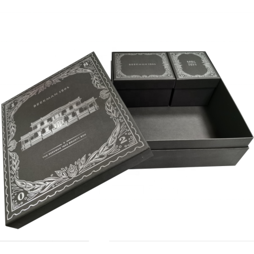 Luxury kraft black paper box with silver foil