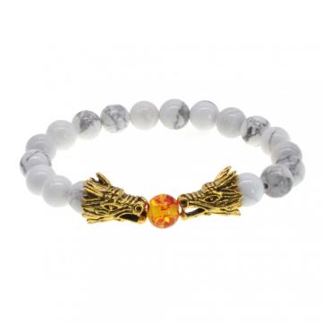 Women Dragon Head 8MM Beads Howlite Bracelet