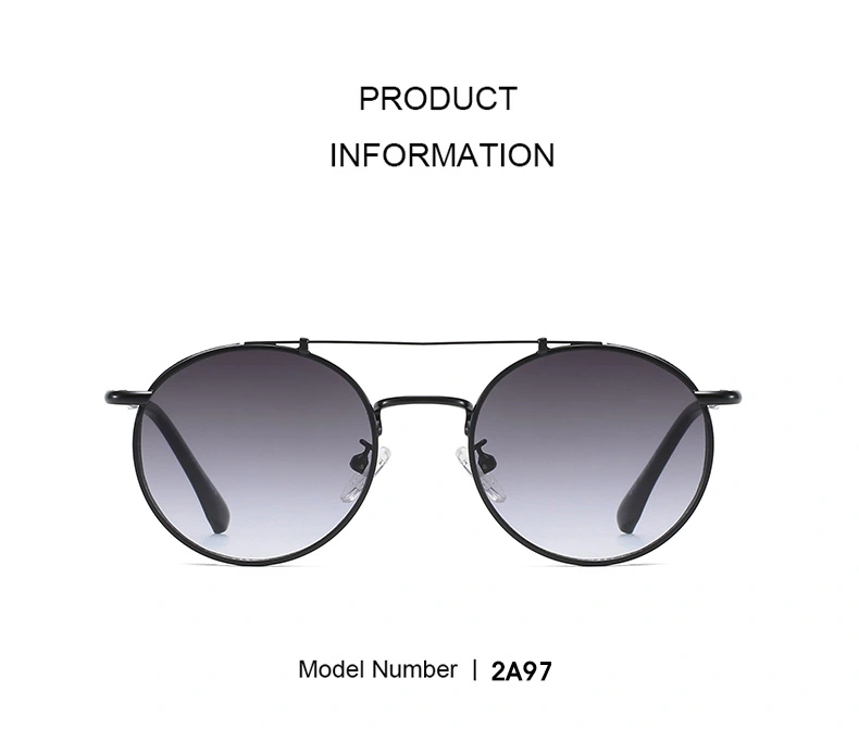 Round Double Bar Designer UV400 Metal Sunglasses