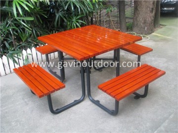 Outdoor metal and wooden bench table set