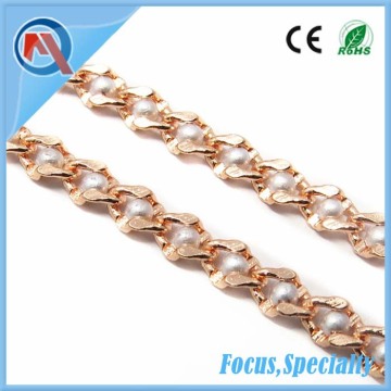 Fashion Design Brass Rose Gold Chain With Pearl