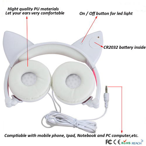 Cuffie per orecchie di gatto illuminate a LED per bambini dei cartoni animati