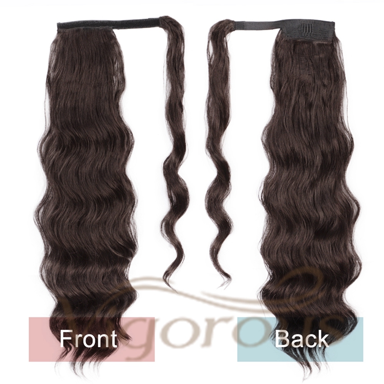 Vigorous Wholesale Price Long Wavy Brown Pony Tail Hairpieces Curly Magic Paste Drawstring Synthetic Ponytail Hair Extension