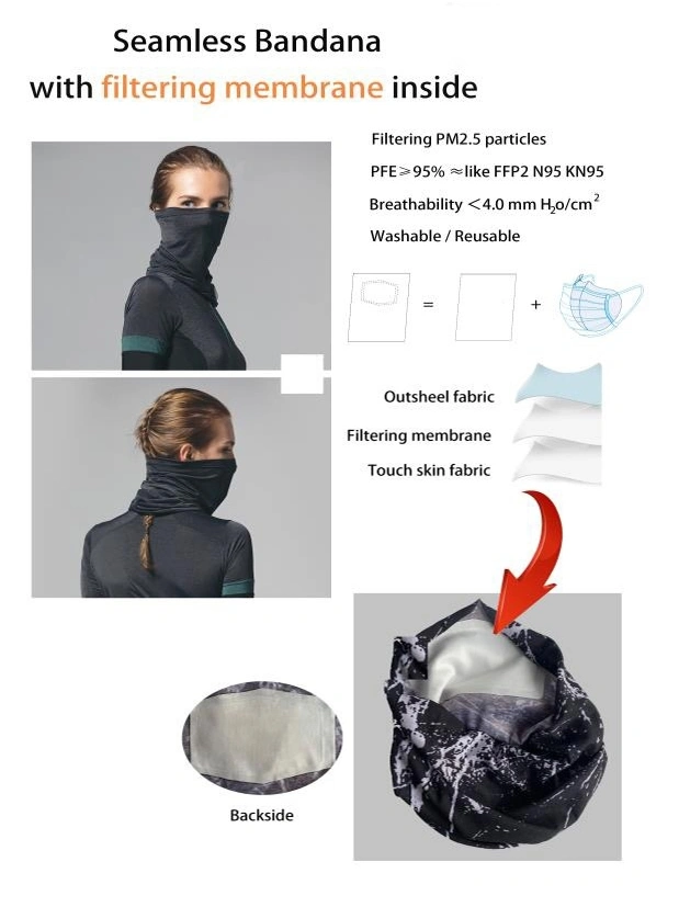 Custom Logo Seamless Headwear Multifunctional Face Mask Pm2.5 Tubu Bandana with Filter Membrane Inside