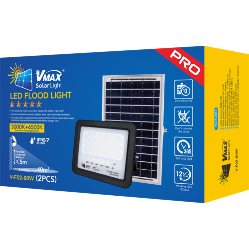 Luz de inundação solar ao ar livre 80W