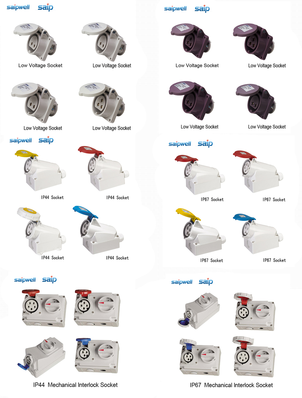 SAIPWELL/SAIP 63A/400V 4P IP44 CEE/IEC Polyamide Waterproof three phase socket