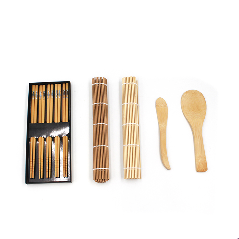 Kitchen Set Equipment Beginners Easy Use Home Bamboo Roll Mat Rice Seaweed All One Wood Sushi Making Kit with Bazooka