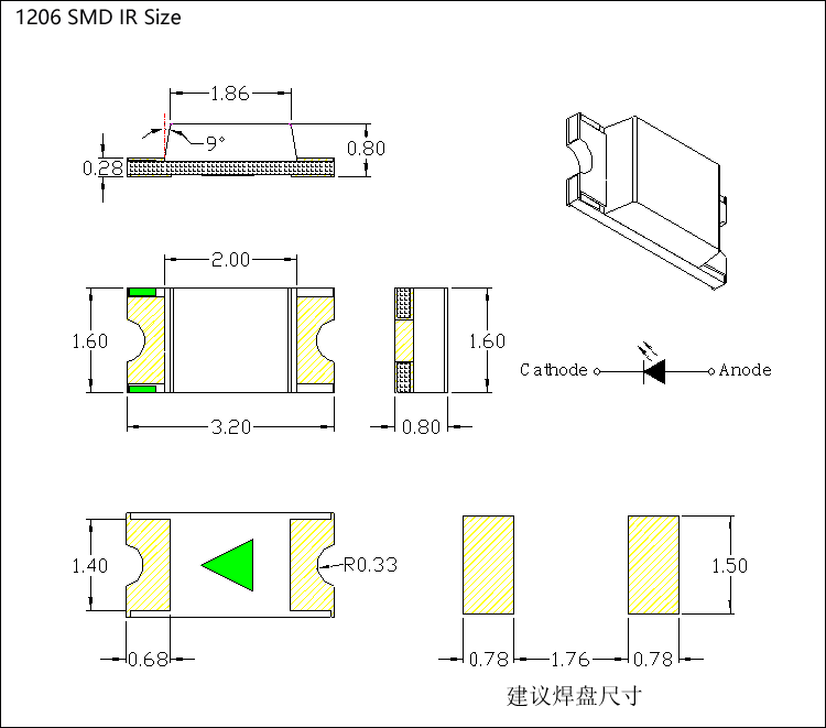 1206 smd ir size