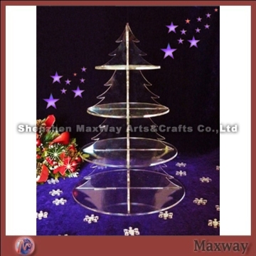 Crystal 4-tier durable xmas tree plexiglass cupcake stand