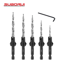 SUBORUI HSS Adjustable Hex Shank Tapered Countersink Drill Bit Set