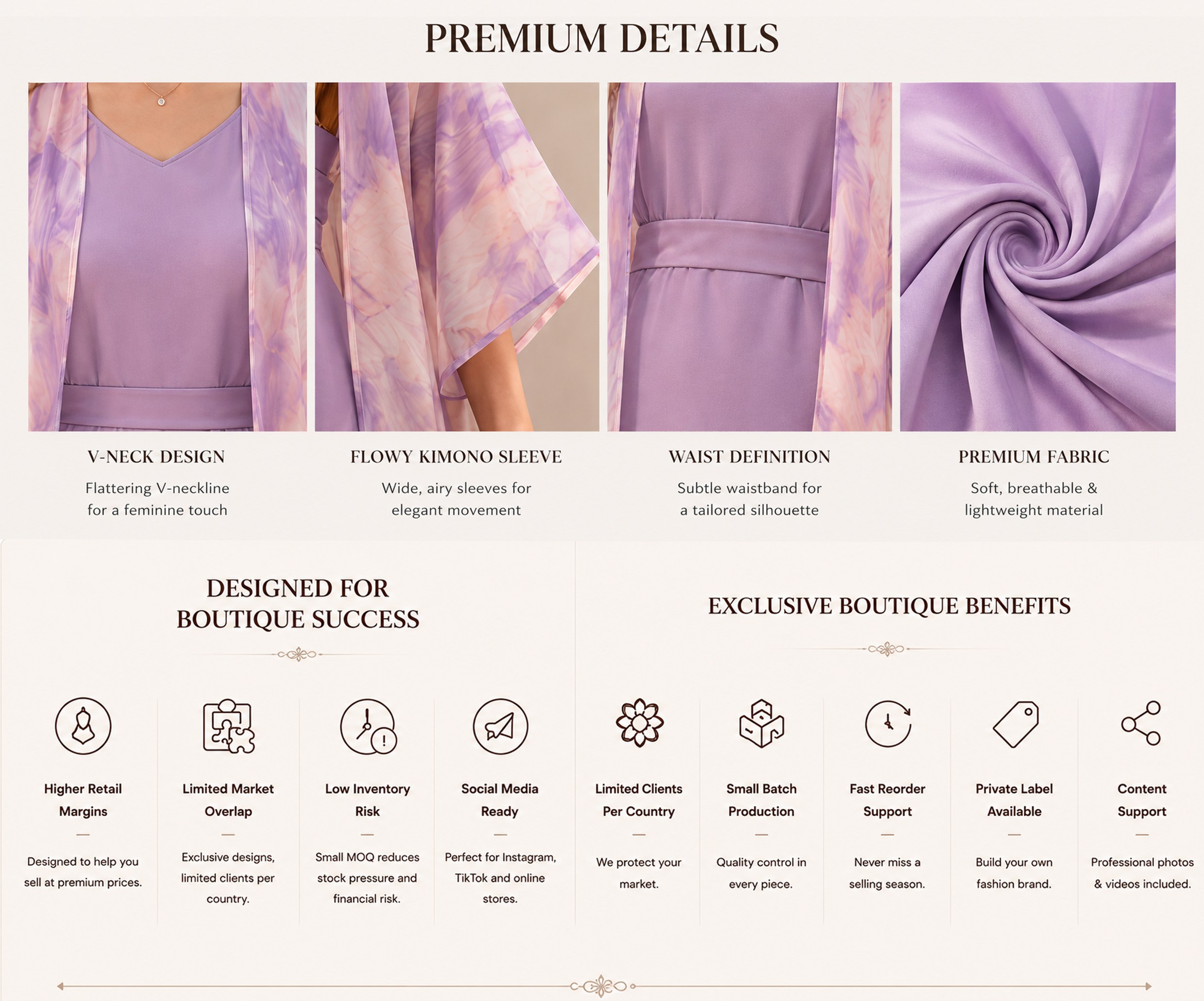جزئیات برتر مجموعه ابریشمی اسطوخودوس lavender chiffon abaya set premium details