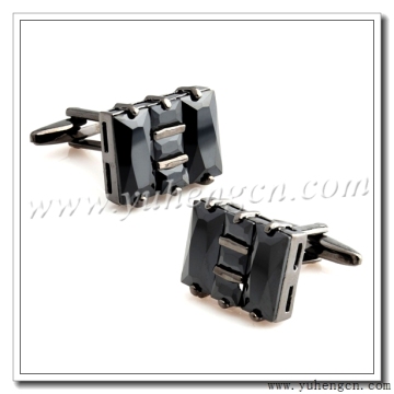 Fashion Black Zircon Cufflinks,Gun Metal Plated