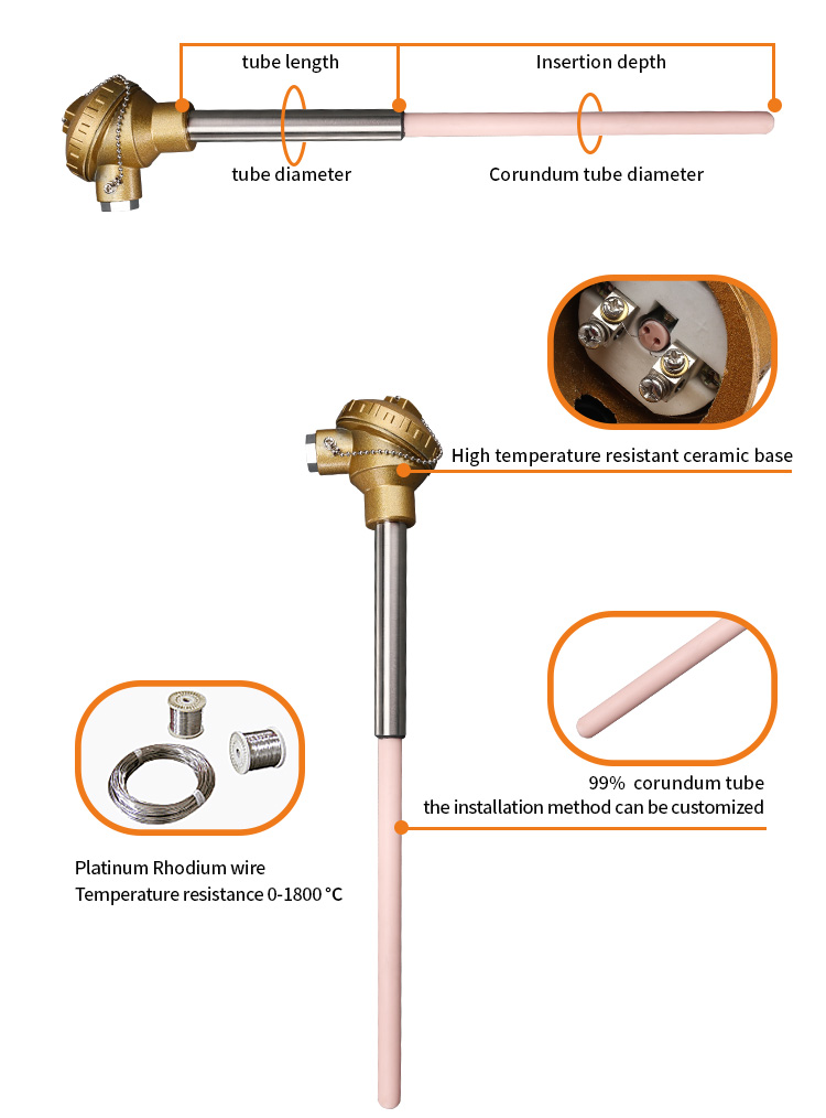 furnace s type ptrh thermocouple temperature sensor with corundum tube