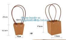 Flower packing boxes, ribbon handle flower paper bag, Kraft Gift Bag Flower Carrier Bag