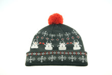 Hot Selling Acrylic Knitted Beanie with Cuff and Christmas Pattern