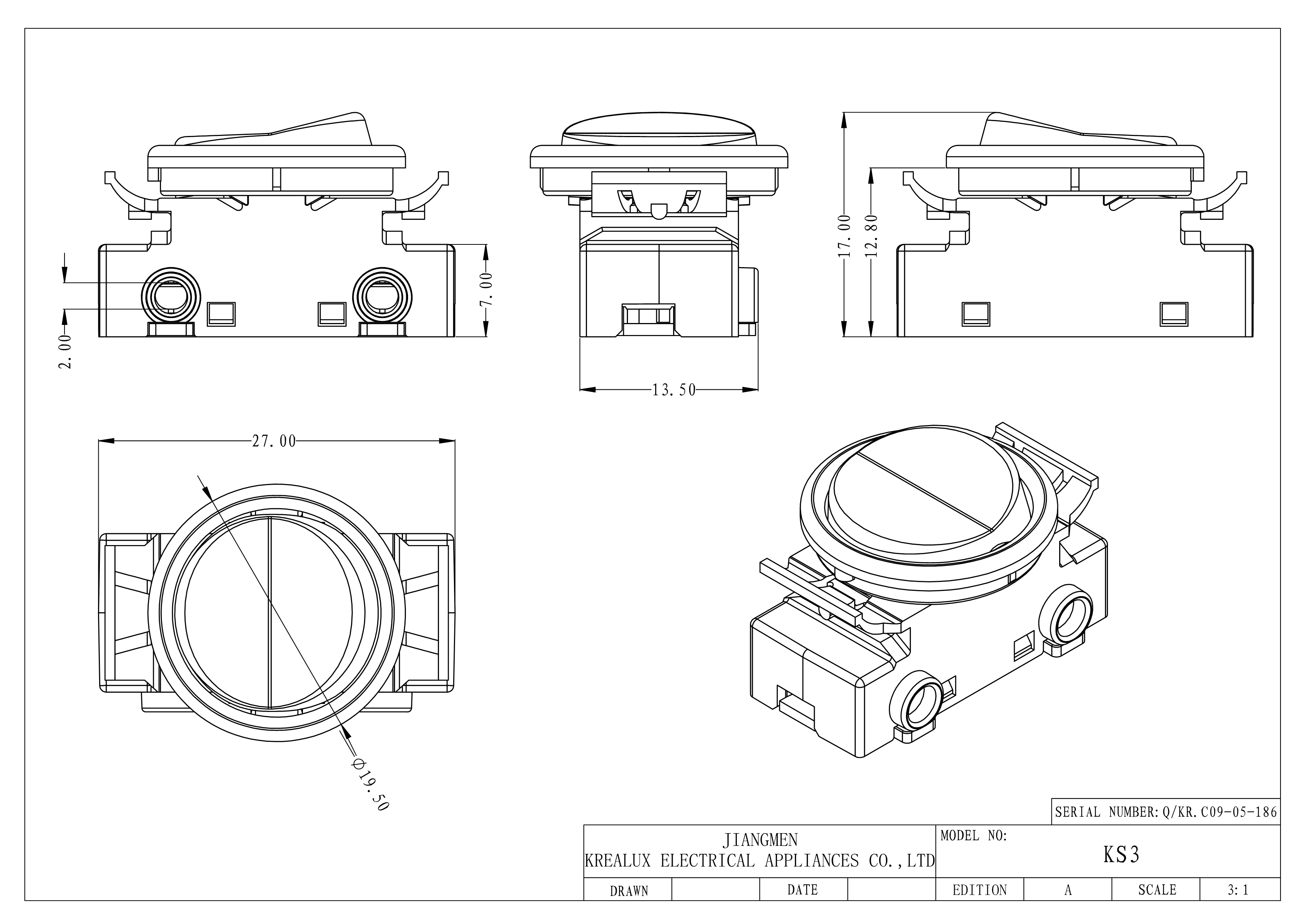 Two-way wiring rocker switch