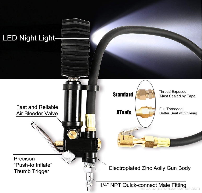 Calibre del inflador de neumáticos digitales de luz LED