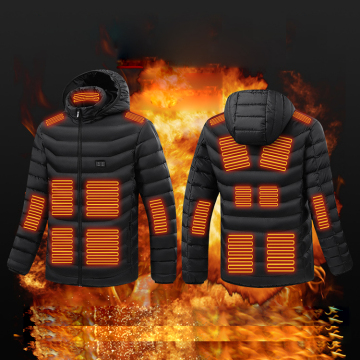 Heated padded jacket with heated hood