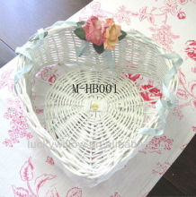 Chic white heart-shaped wicker basket & wicker wedding basket