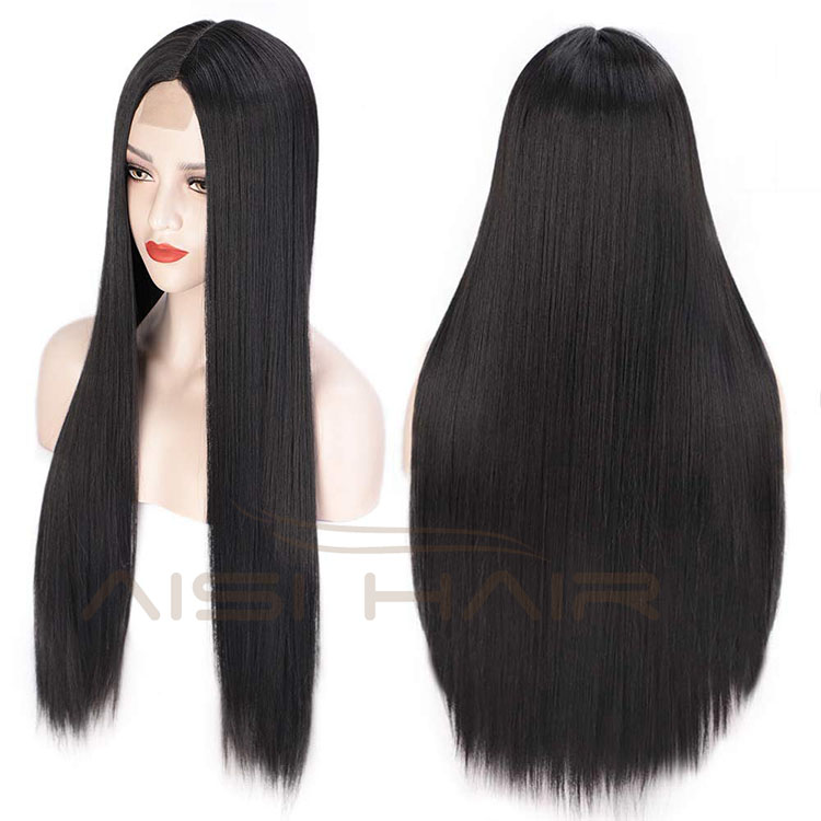 Aisi Hair Hotselling Cheap Wholesale Vendor Long Silky Straight Natural Wave Black Wig For Black Women Synthetic Hair Wigs