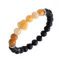 Natural Black Lava Stone Heart with 8MM Round Gemstone Stretch Elastic Bracelet for Men Women Crystal Round Beads Bracelet