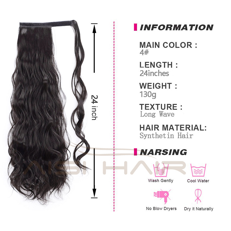 Aisi Hair Long Wavy Clip In Pony Tail Hair Extensions Wrap Around on High Temperature Fiber Synthetic Hair Pieces