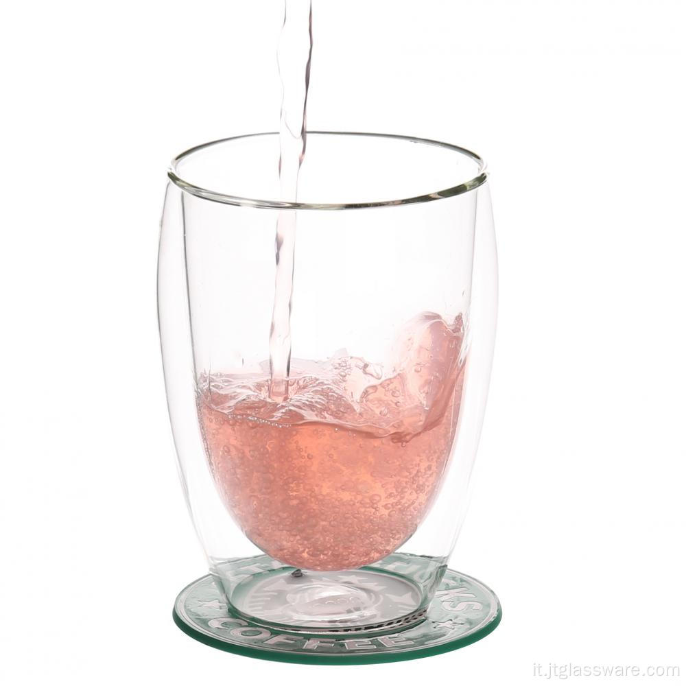 Tazza a doppia parete realizzata a mano in borosilicato da 350 ml