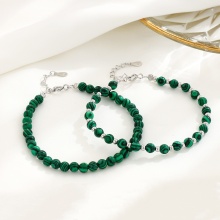 S925 Sterling Silver Malachite Silver Bead Niche Bracelet