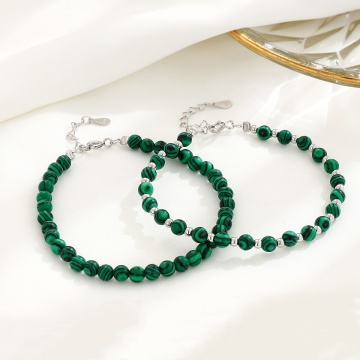 S925 Sterling Silver Malachite Silver Bead Niche Bracelet