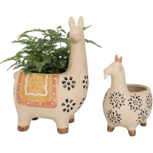 Ceramic Animal Succulent Pots: Alpaca, Llama, Goat - Rough Unglazed Planters with Drainage