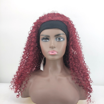 wholesale cheap long burgundy color afro kinky curly wigs headband wigs for black women