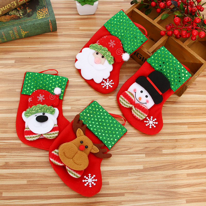 Christmas Decorations Christmas Sequins Socks Children's Tree Ornaments Santa Snowman Elk Bear Christmas Sock Gift