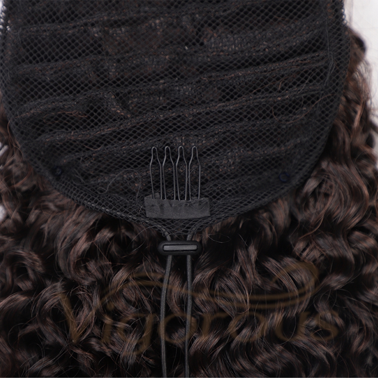 Vigorous High Quality Vendors Long Ombre Brown Kinky Curly Puff Wrap With Clips Drawstring Synthetic Ponytail Hair Extension