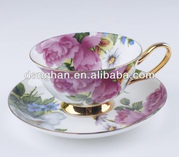 Elegant design cup and saucer with flower decal porcelain cup and saucer set